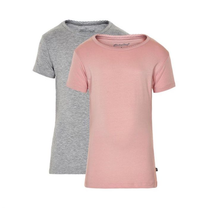 MINYMO PIGE T-SHIRT 2 PAK  GRÅ /ROSA 104